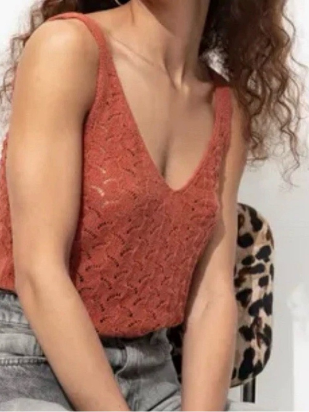 Promod V-Neck Knit Tank Top - Rust Orange